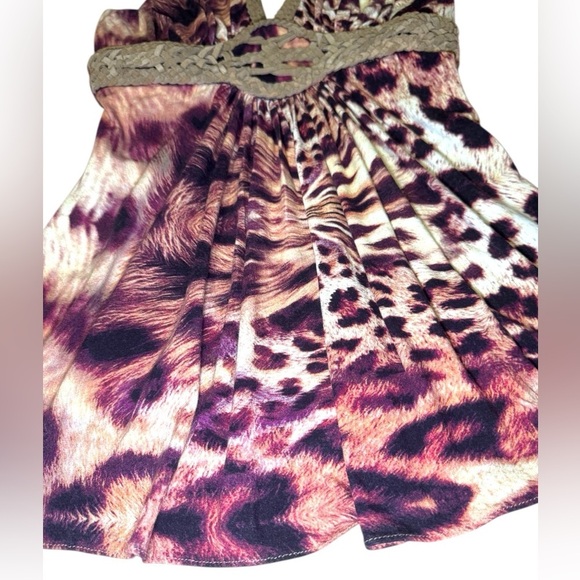 Sky Top Western Leopard Chic Leather Halter Top Strappy halter tie straps XS y2k - Picture 9 of 16